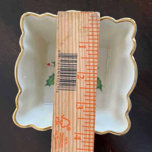 Lenox Holiday “Cheer” Miniature Square Fluted Bowl Gold Trim Christmas Festive - Picture 3 of 4